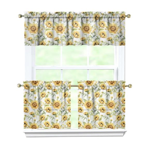 Farmhouse Wildflower Curtains 24 Inch - 3 Panel Vintage Country Set with Bohemian Floral Print, Rod Pocket Window Treatment
