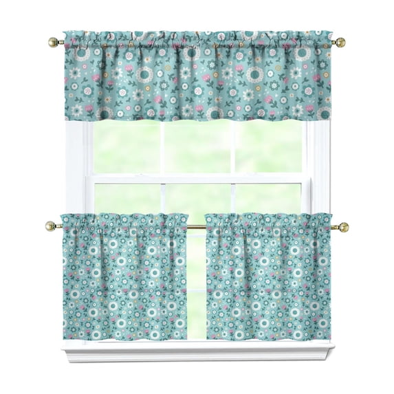Farmhouse Wildflower Curtains 24" Short - 3 Panel Vintage Country Set with Bohemian Floral Print, Rod Pocket Window Treatment