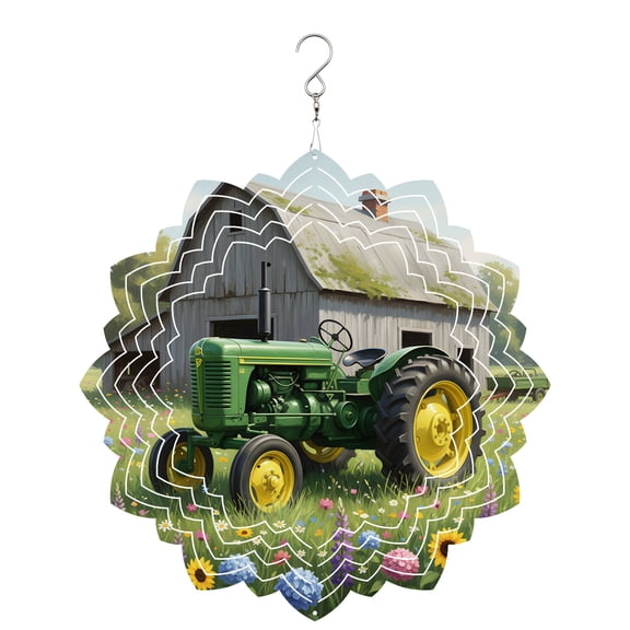 Farmhouse Wind Spinner for Garden Yard 8In, Spring Florals Watercolor Green Truck Vintage Barn 3D Stainless Steel Kinetic Hanging Wind Spinners Rustproof Outdoor Decor for Lawn Patio Home