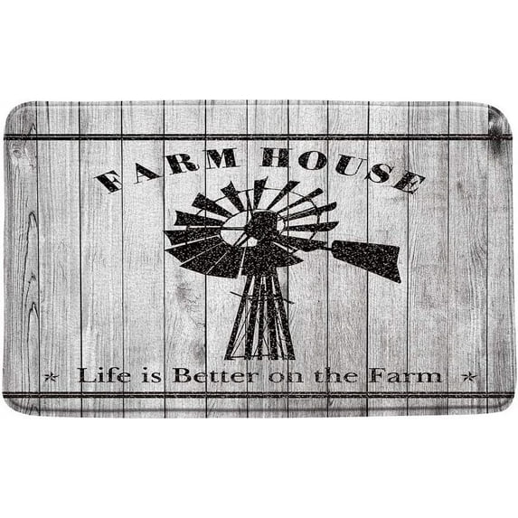 Farmhouse Windmill Bath Mat Vintage Windmill Rustic Barn Door Wooden Board Plank Sawyer Mills Inspirational Quote Western Bathroom Decor Absorbent Doormat Kitchen Toilet Door Floor Rug 18"x30"