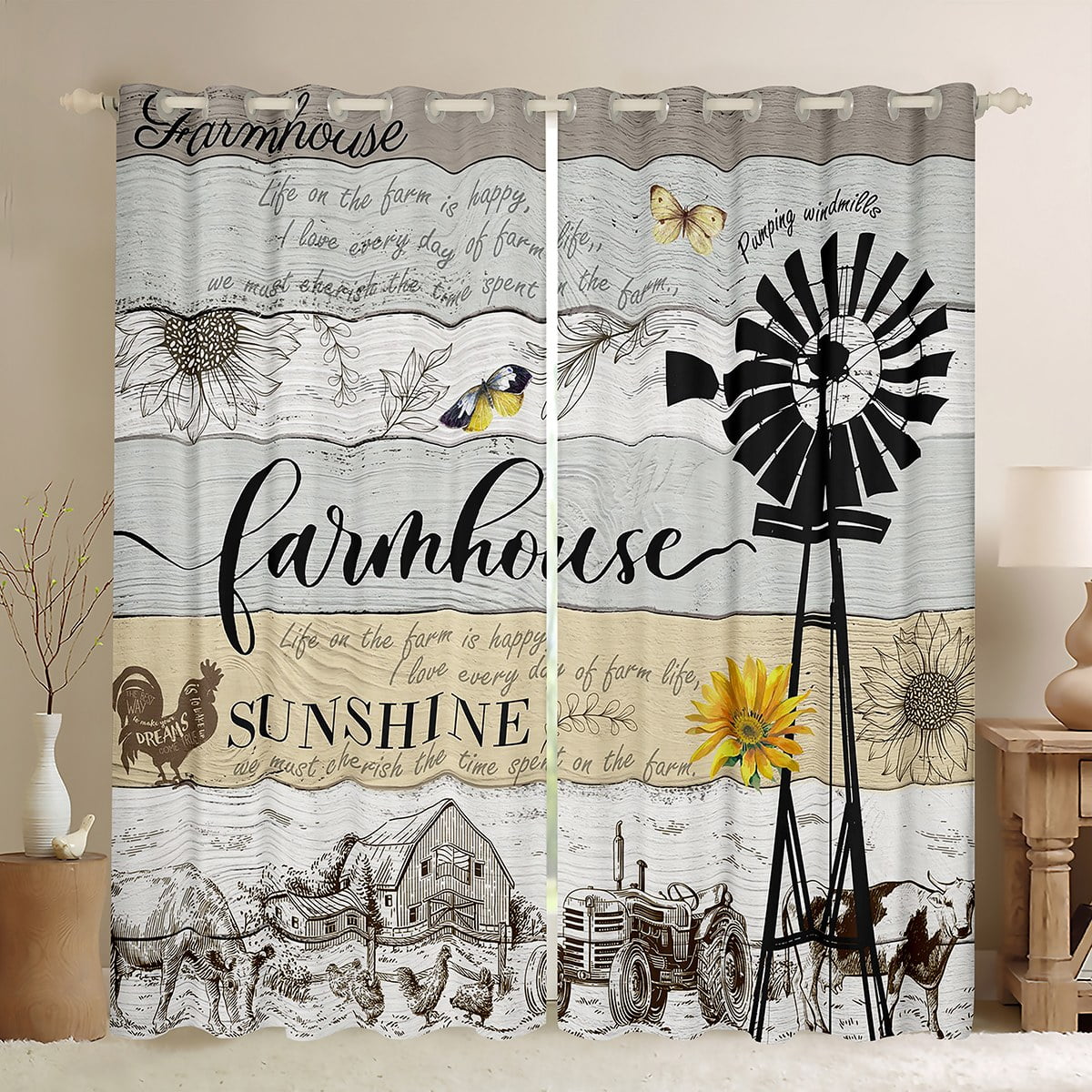 Hummingbird Sunflower Blackout Curtains - Farmhouse Style, 84x84 Inches, Noise Reducing, For Bedroom, Kitchen & Living Room
