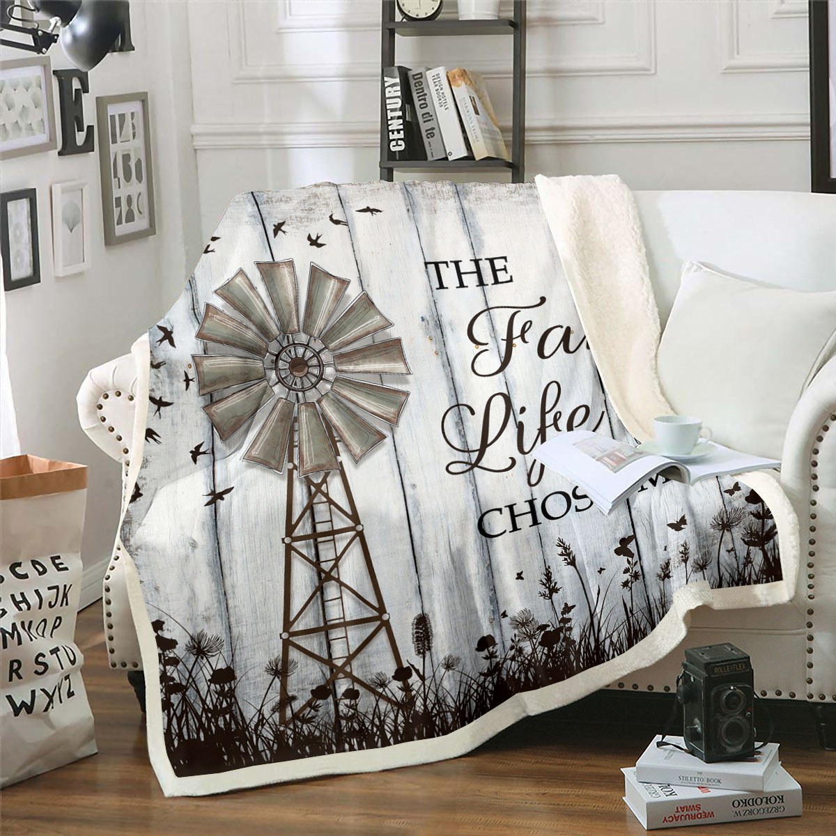 Farmhouse Windmill Throw Blanket 40"X50", Vintage Rustic Windmill