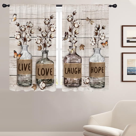 Farmhouse Window Curtains for Bedroom 52 x 63 Inch Rod Pocket Rustic Country Vintage Retro Wood Wooden cottagecore Cotton Autumn Fall Cute Living Room Treatment Set of 2 Curtain Panels Drapes
