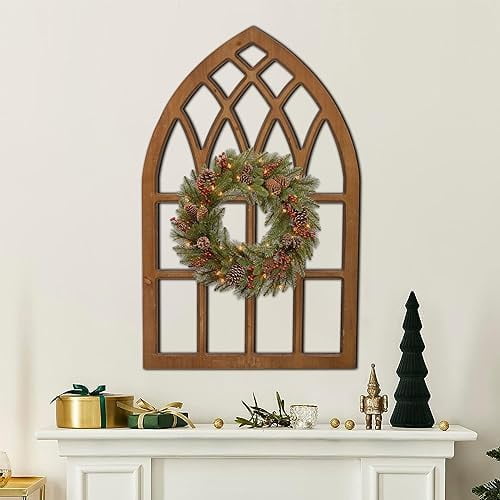 Farmhouse Window Frames Wall Decor Living Room 20 x 32 inch, Hanging Distressed Rustic Arched Wood Window Frame Bedroom Wall Decor Above Bed, Wall Panels for Interior Wall Decoration