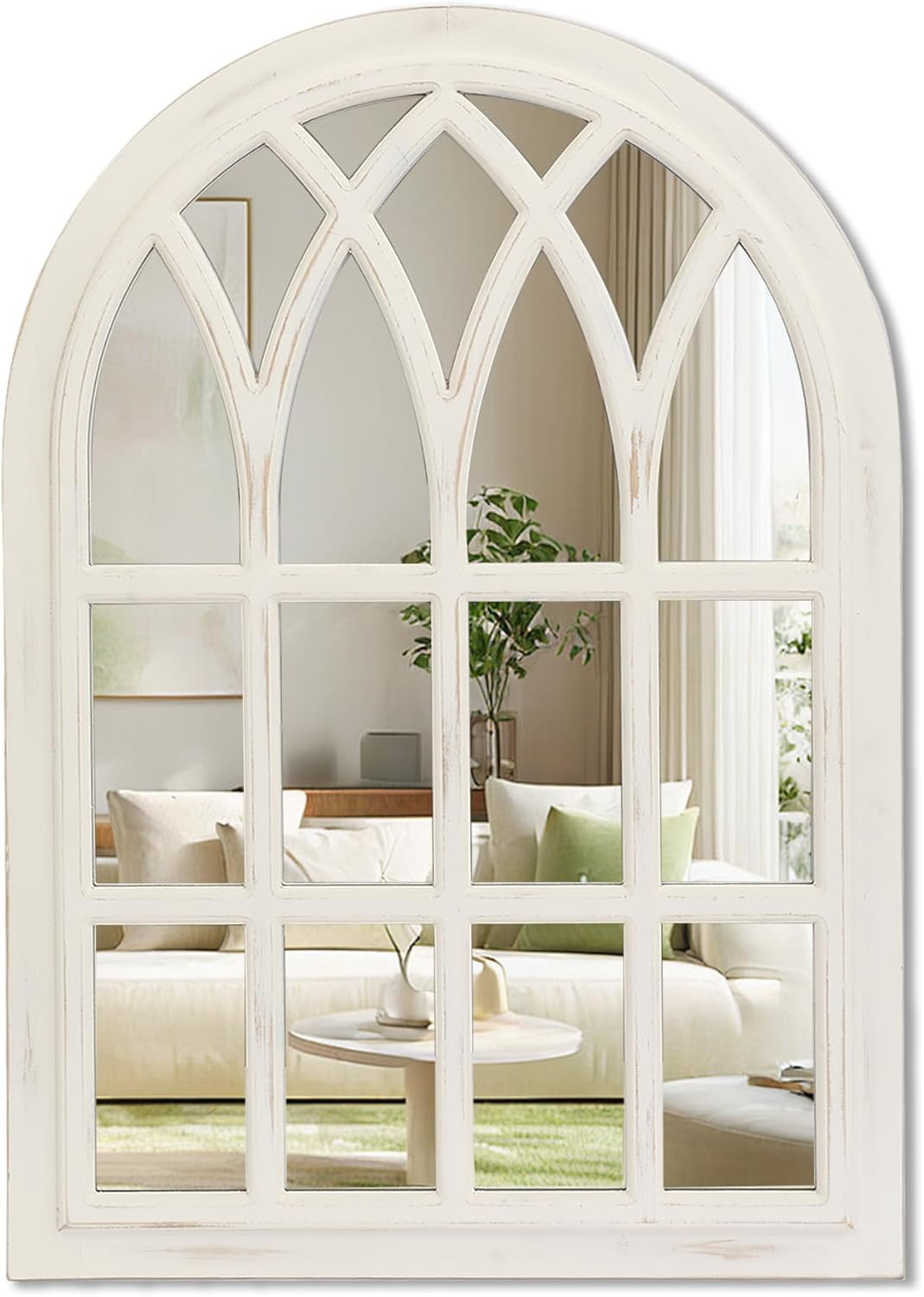 Farmhouse Window Pane Mirror, Large Decorative White Wall Mirror for ...