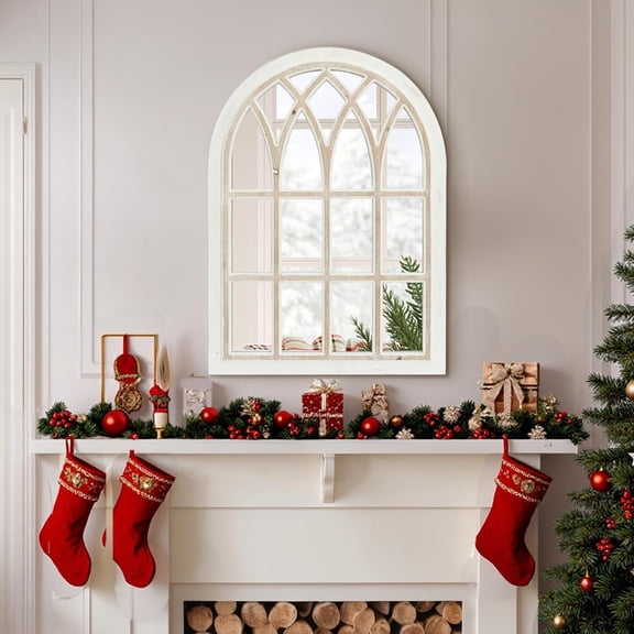 Farmhouse Window Pane Mirror, Large Decorative White Wall Mirror for Living Room Kitchen Entryway, 24 L x 34