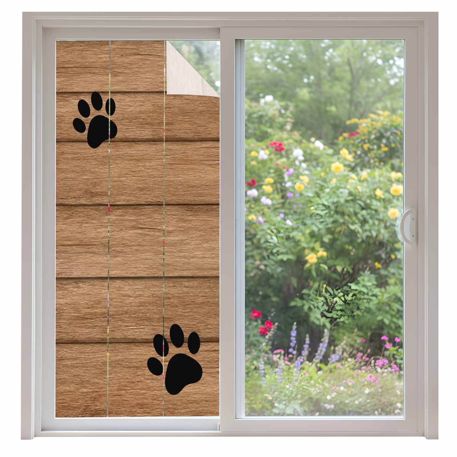 Farmhouse Window Privacy Film, Cute Animal Claws Vintage Brown Wooden ...