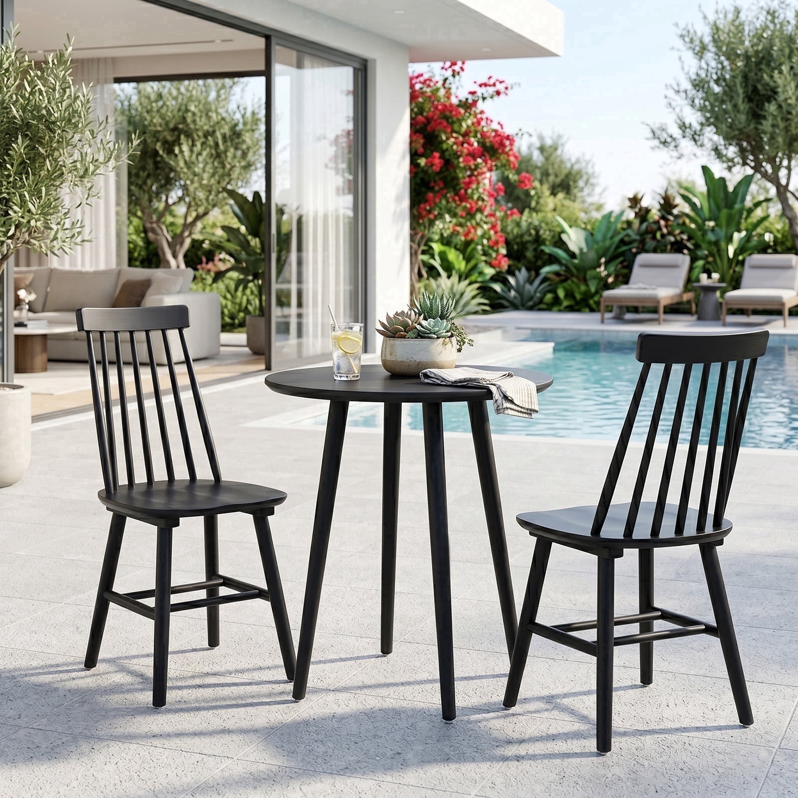 Farmhouse Wooden Dining Chairs Set of 2, Windsor Spindle Back Chair for Kitchen & Dining Room, Black