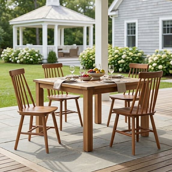 Farmhouse Wooden Dining Chairs Set of 4, Windsor Spindle Back Chair for Kitchen & Dining Room, Walnut