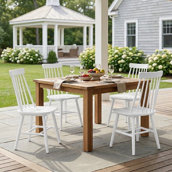 Farmhouse Wooden Dining Chairs Set of 4, Windsor Spindle Back Chair for Kitchen & Dining Room, White