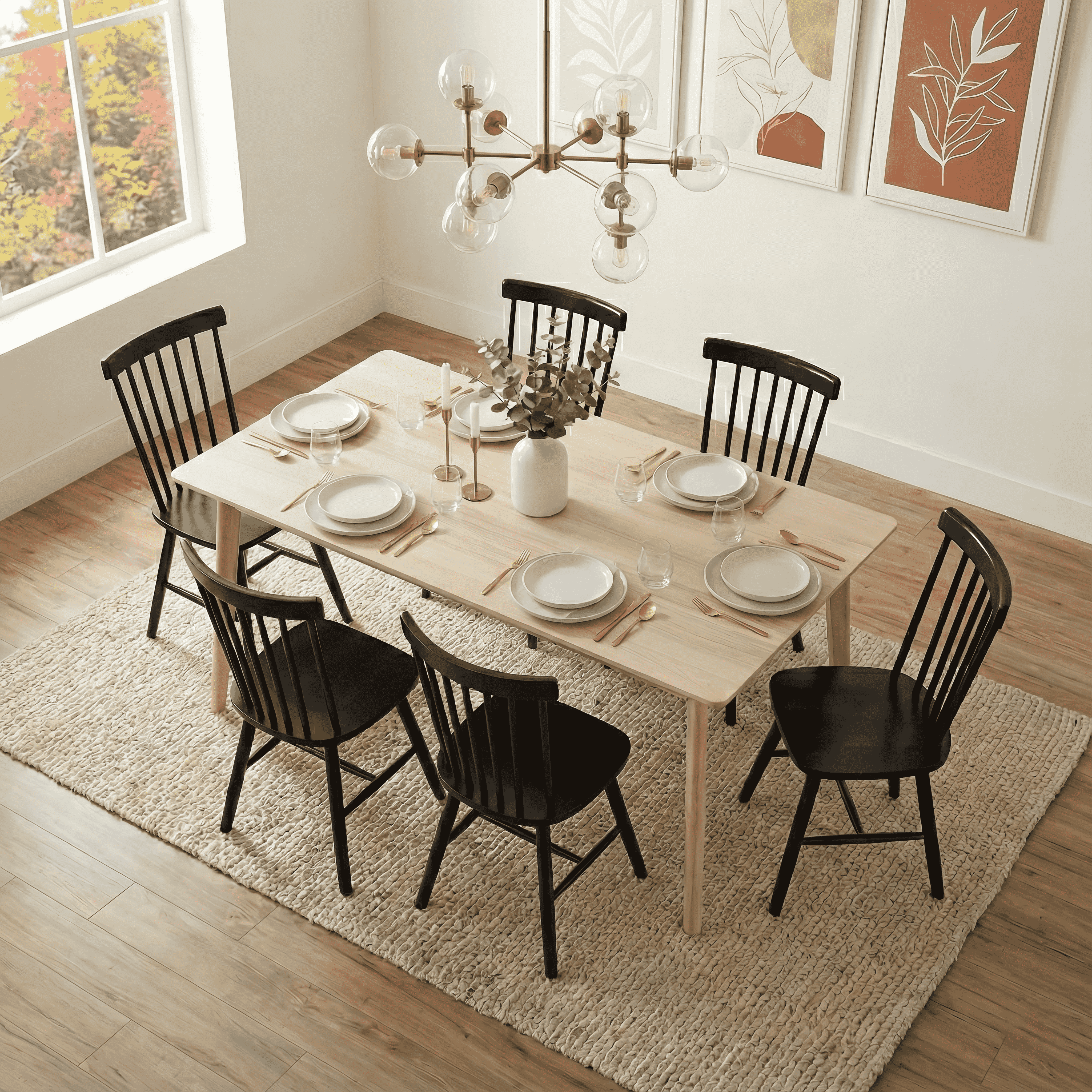 TrumanPick Windsor Dining Chairs Set of 6 - Wooden Spindle Back Kitchen Chairs, Farmhouse Mid-Century Modern Dining Chair for Dining Room Restaurant, Black