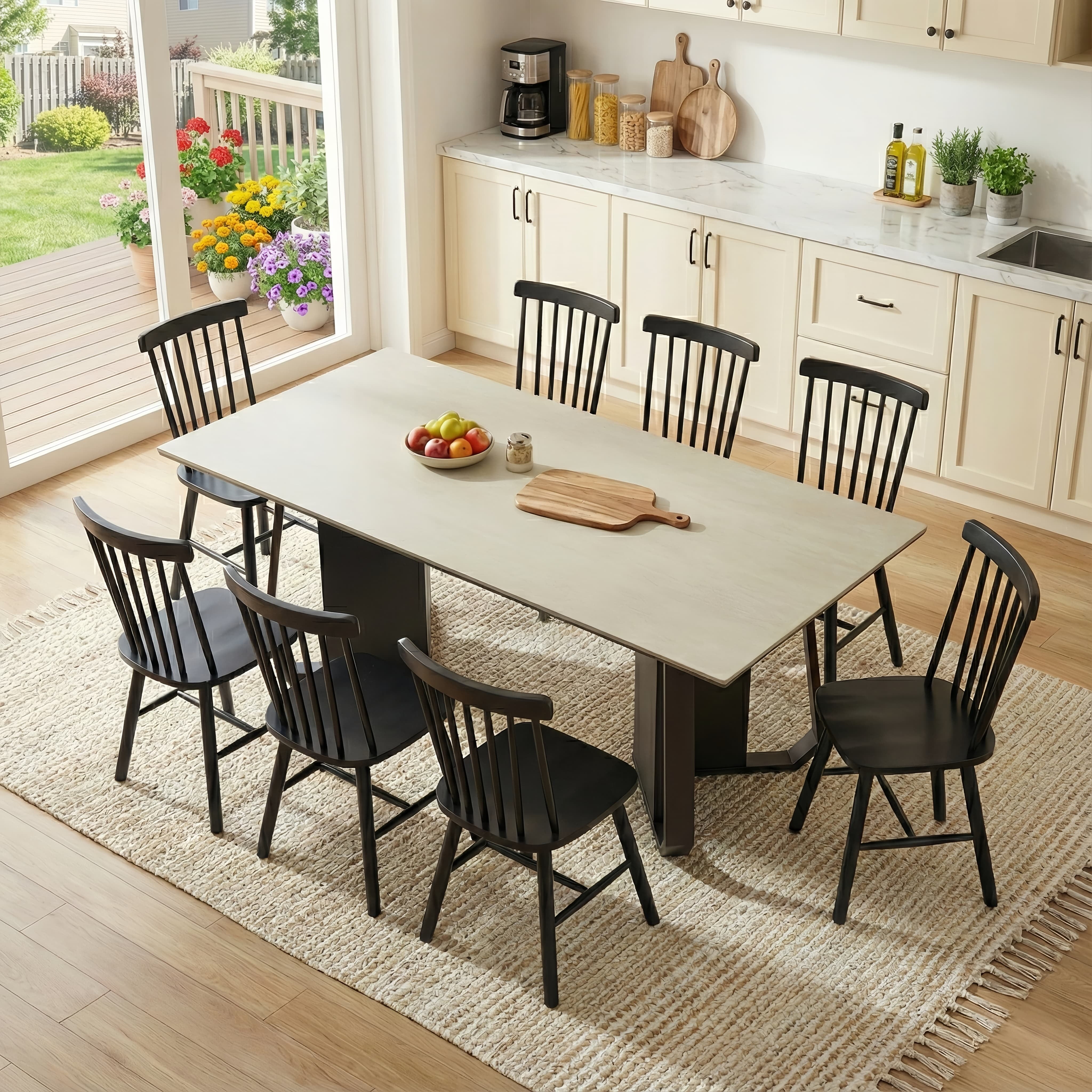 TrumanPick Farmhouse Windsor Dining Chairs Set of 8, Spindle Back Wood Dining Room Chairs, Kitchen Chairs for Living Room & Restaurant, Black