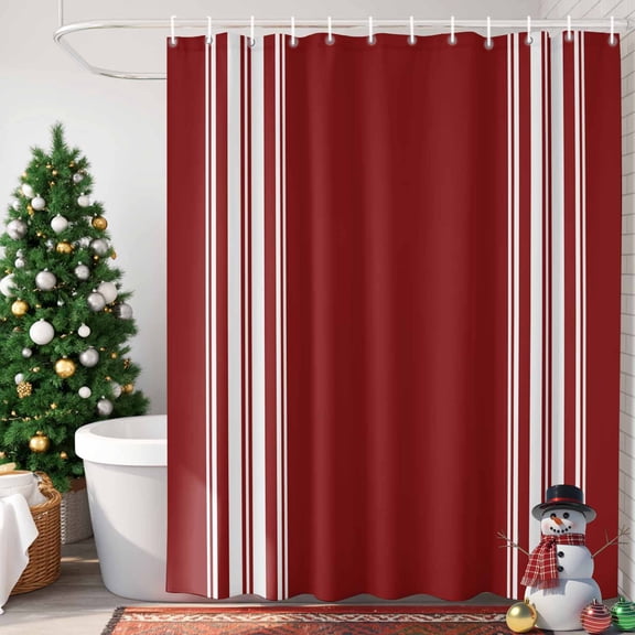 Farmhouse Wine Shower Curtain, 36" x 72", Red White Stripe Waterproof Bathroom Curtain Washable Shower Curtain Set with 12 Hooks