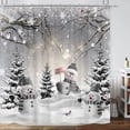 thumbnail image 1 of Farmhouse Winter Christmas Shower Curtain, Cute Snowman Snow Forest Pine Tree Scene Shower Curtain for Bathroom Rustic Xmas Snowflake Holiday Gray Bathroom Accessories Polyester 72"X72" with Hooks, 1 of 6