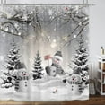 Farmhouse Winter Christmas Shower Curtain, Cute Snowman Snow Forest