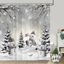 Farmhouse Winter Christmas Shower Curtain, Cute Snowman Snow Forest Pine Tree Scene Shower Curtain for Bathroom, Rustic Xmas Snowflake Holiday Bathroom Accessories Polyester 72X72 with Hooks