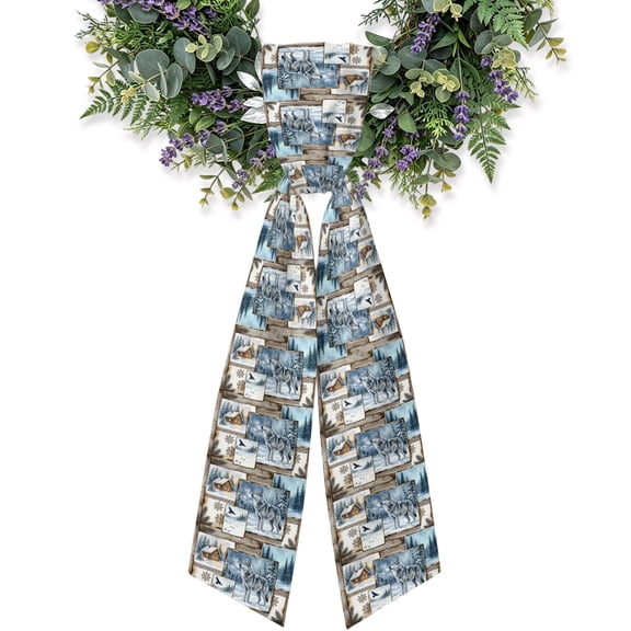Farmhouse Wolf Wreath Sash for Front Door, Winter House Eagle Snowflake Pine Tree Wreath Bow Holiday Garland Ribbon Wreath Accessories for Home Yard Porch Doorway Fall Christmas Decorations Gifts