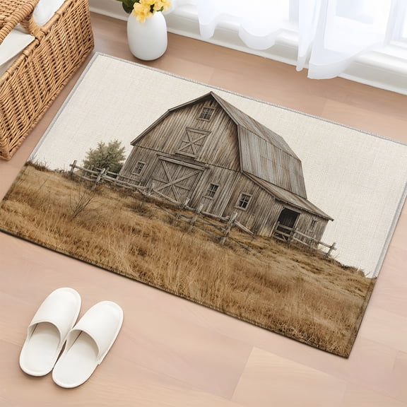 Farmhouse Wood Barn 2'x3' Washable Rug, Broken Fence Linen Texture Non-Slip Soft Doormat Area Rugs for Entrance Bathroom Bedsides, Front Doormat Carpet for Kitchen Bedroom, Entryway Floor Mat