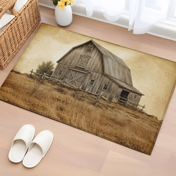 Farmhouse Wood Barn 2'x3' Washable Rug, Broken Fence Rustic Traditional Non-Slip Soft Doormat Area Rugs for Entrance Bathroom Bedsides, Front Doormat Carpet for Kitchen Bedroom, Entryway Floor Mat