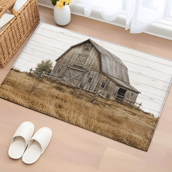 Farmhouse Wood Barn 2'x3' Washable Rug, Broken Fence Traditional Wooden Non-Slip Soft Doormat Area Rugs for Entrance Bathroom Bedsides, Front Doormat Carpet for Kitchen Bedroom, Entryway Floor Mat