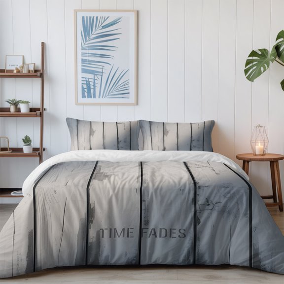 Farmhouse Wood Board California King Size Bed Set,Light Shadow Gradient Bedding for All Seasons,4 Pcs Bed Set with 1 Quiltcover (96"x104"),1 Sheet (110"x98"),2 Pillowcases (20"x36")