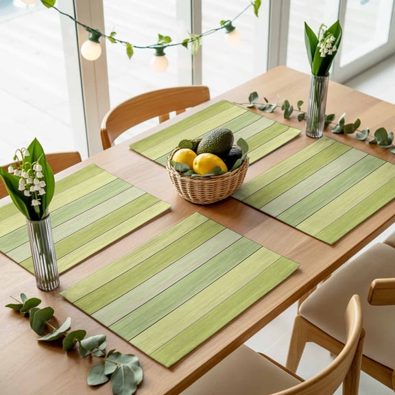 Farmhouse Wood Board Placemats Set of 4,Wipeable Washable Table Mats for Dining Tables, Green Gradient Wooden Place Mats for Kitchen Event Party Tabletop Decor