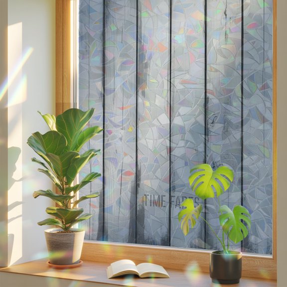 Farmhouse Wood Board Window Privacy Film, Rainbow Film Decorative Window Sticker 17.7x39.3in, Light Shadow Gradient Sun Blocking Static Stained Glass Cling Tint Non-Adhesive