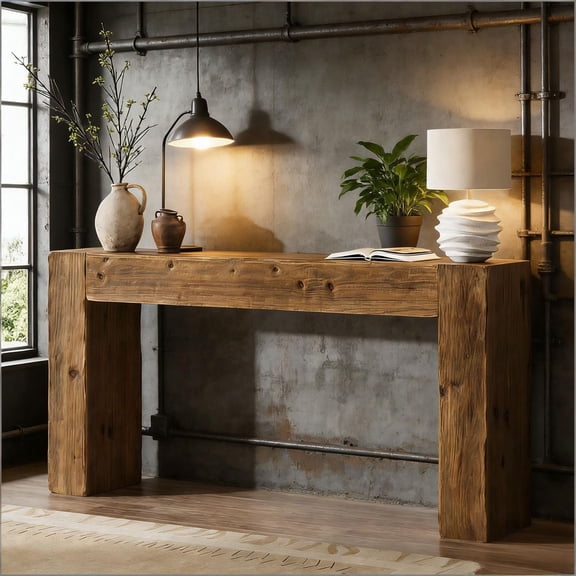 Farmhouse Wood Console Table, 63 Inch Rustic Sofa Entryway Table, Solid Wood Accent Table for Living Room Hallway Porch