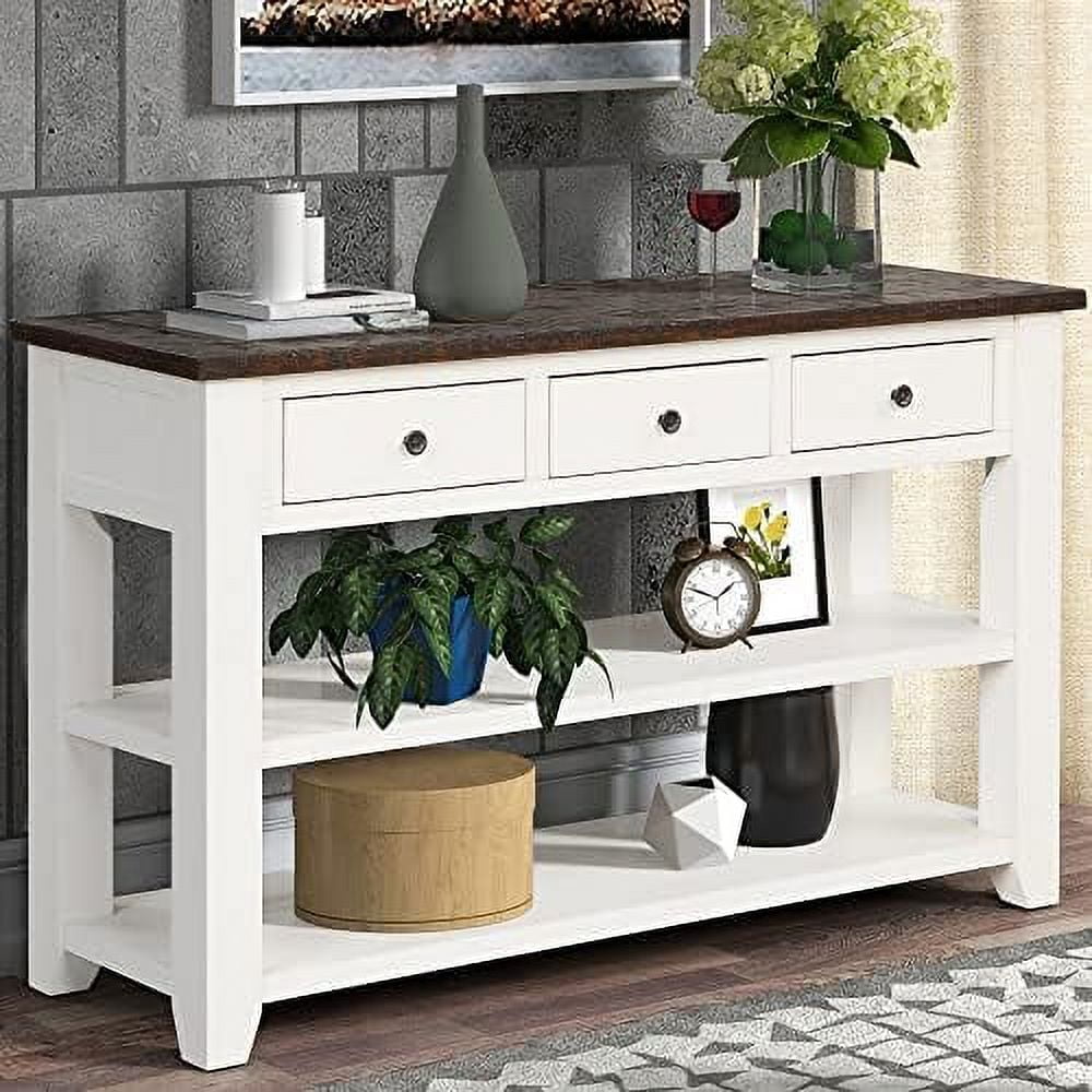 Farmhouse Wood Console Table with Drawers for Entryway Narrow Hallway ...