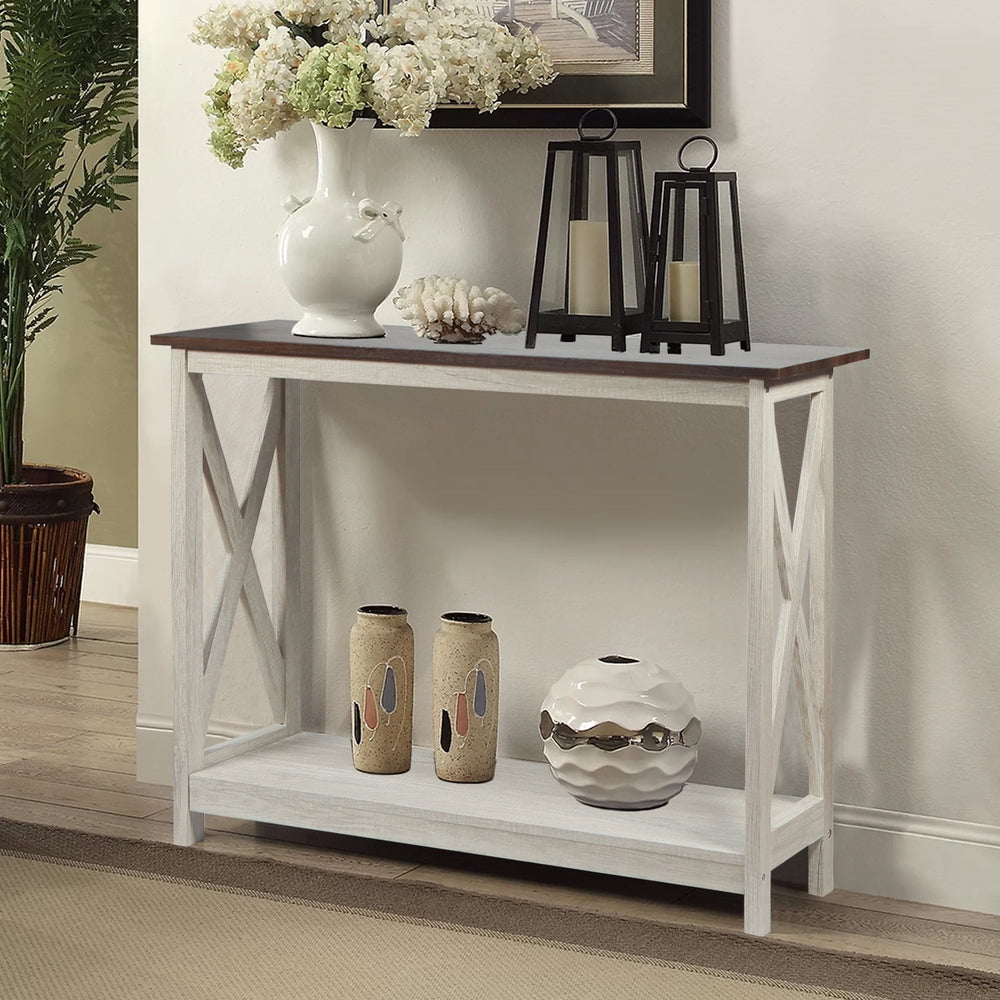Farmhouse Wood Console Table with 2-Tier Storage, 39 inches, Sargent ...