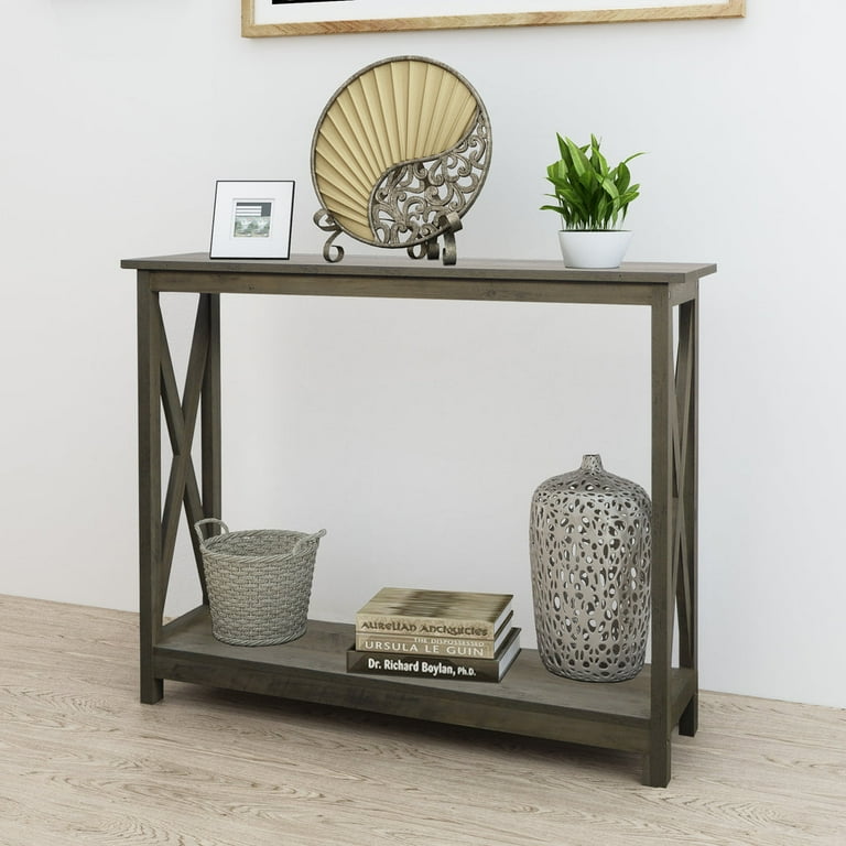 Farmhouse Wood Console Table with 2 Tier Storage 39 inches