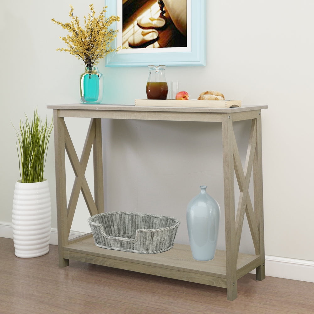 Farmhouse Wood Console Table - 2-Tier Storage - Oak - Walmart.com