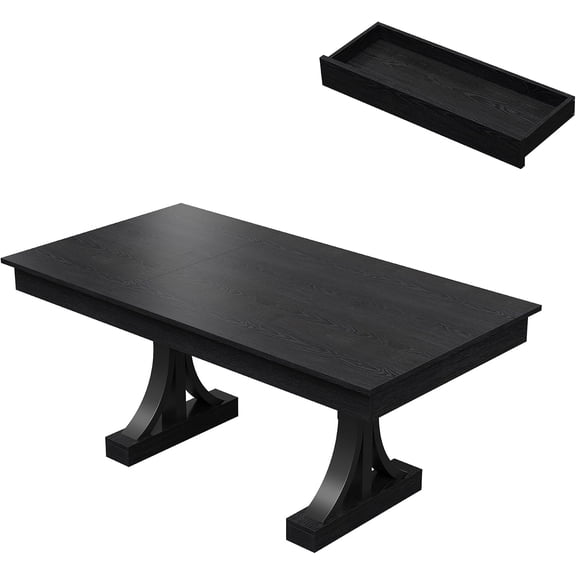 Farmhouse Wood Dining Table with 2 Large Drawers, Heavy Duty Steel Frame, Seats 6-8 for Dining Room, Kitchen and Home Office,Black