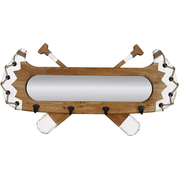 Farmhouse Wood Framed Wall Mirror for Entryway Bathroom Living Room Bedroom Wall Decor, Wall Mounted Hanging Entry Mirror with Hooks Rustic Decorative Mirror for Wall Home Decor (31.5x16.53)