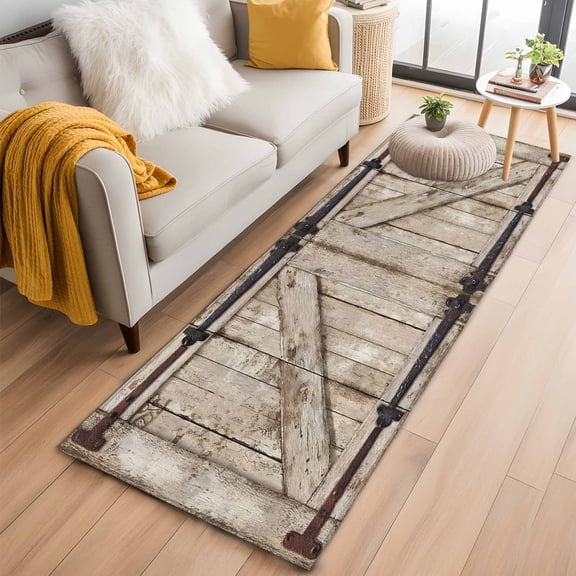 Farmhouse Wood Grain 2'x6' Runner Rugs for Hallway Kitchen Bedside Non Slip Washable, Vintage Country Barn Gate Brown Entryway Rug Runners with Rubber Backing, Long Carpet Runner for Laundry Room