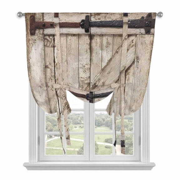 Farmhouse Wood Grain Balloon Curtains for Windows, Bedroom Curtains 54 Inch Length, Vintage Country Barn Gate Brown Tie Up Curtains Panels Thermal Insulated Bathroom Curtains Window 42"x54"