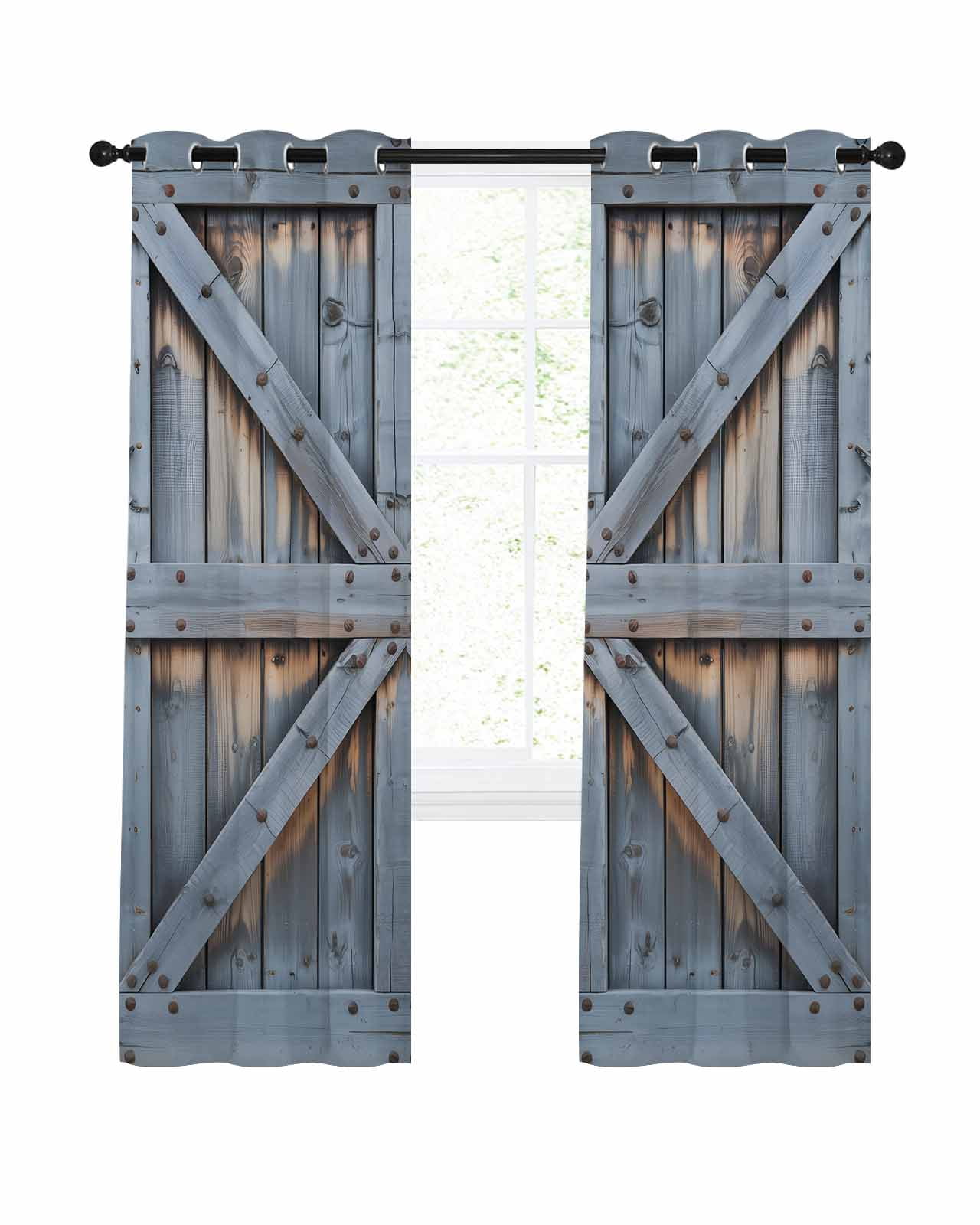 Farmhouse Wood Grain Blackout Curtains, Light Blocking Print Window