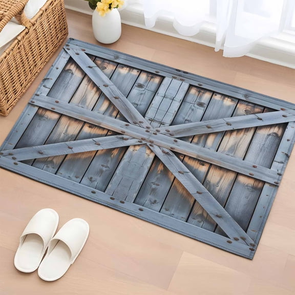 Farmhouse Wood Grain Entryway Rug 2'x3' Non Slip Front Door Mats, Vintage Country Barn Gate Textured Entrance Rugs Indoor Outdoor Carpet, Washable Floor Mats Small Area Rug for Bedroom Kitchen