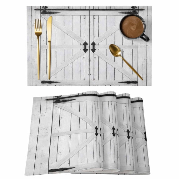 Farmhouse Wood Grain Placemats Set of 4 Vintage Country Barn Gate Grey Place Mats Indoor Wipeable Table Mats Washable Cloth Dining Table Placemats for Kitchen Holiday Party Home Decor 13x19 Inch