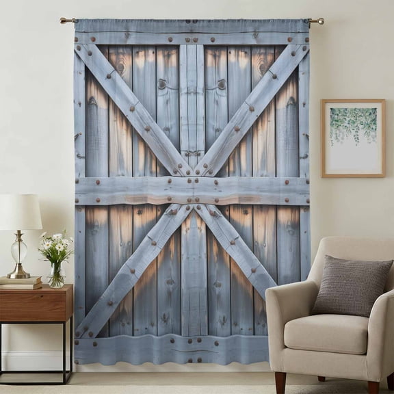 Farmhouse Wood Grain Sheer Curtains 45 Inches Long, Vintage Country Barn Gate Textured Light Filering Curtains, Breathable Simi Curtain Privacy Drapes for Kitchen Bathroom Small Window Treatment