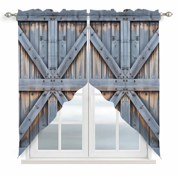 Farmhouse Wood Grain Swag Curtains for Living Room/Bedroom, Vintage Country Barn Gate Textured Swag Kitchen Curtain Valances for Windows, Tier Topper Scalloped Curtain 2 Panels, 56"W x 36"L