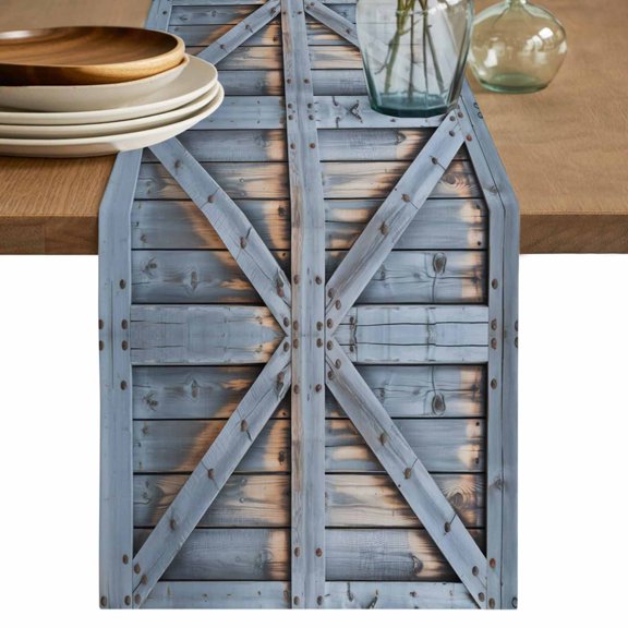 Farmhouse Wood Grain Table Runner, Vintage Country Barn Gate Textured Washable Cotton Linen Table Runners 36 Inches Long, Dresser Scarf Runner for Nightstand/End Tables/Round Tables 13''x36''