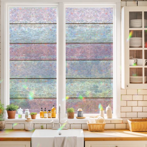 Farmhouse Wood Grain Window Privacy Film,Decorative Windows Static Cling Vintage Pink Wooden Board Heat Control Removable Glass Sticker for Home Bathroom Bedroom Window Door,17.7x39.3in