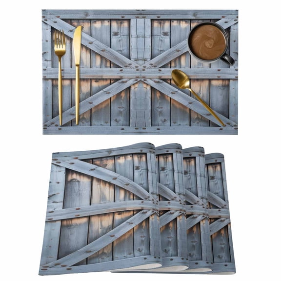 Farmhouse Wood Plank Placemats Set of 6,Wipeable Washable Table Mats for Dining Tables, Country Retro Wooden Board Place Mats for Kitchen Event Party Tabletop Decor