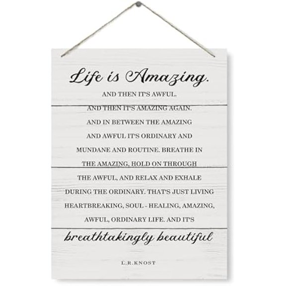 Farmhouse Wood Sign, Life Is Amazing Sign, Inspirational Decor Signs, Decorative Wood Plaque For Hanging, Positive Home Office Decor, Living Room Decor, Bedroom Decor, Rustic Wall Plaque