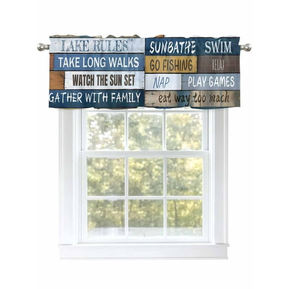 Farmhouse Wood Valances for Windows, Rod Pocket Kitchen Valance Curtains - Soft & Washable Small Window Treatment for Living Room, Bathroom, Vintage Lake Theme, 54x18inch
