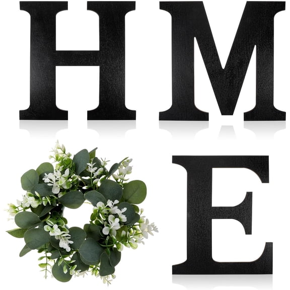 Farmhouse Wood Wall Home Sign with Artificial Eucalyptus for O Rustic Wooden Hanging Letters Decorative Wall Art Decor for Living Room Kitchen Entryway