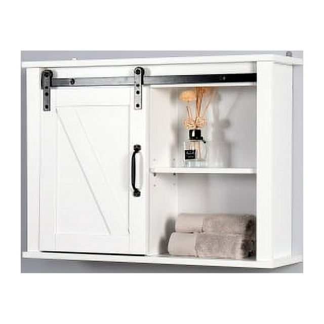 Farmhouse Wood Wall Storage Bathroom with Sliding Barn Door