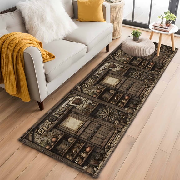 Farmhouse Wooden 2'x6' Runner Rug, Old Vintage Antique Time Cottage Scene Washable Non-Slip Area Rugs for Hallway Kitchen Floor Bedroom Entryway, Long Laundry Carpet Decoration Indoor Mat