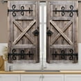 thumbnail image 1 of Farmhouse Wooden Barn Door Kitchen Curtain 27.5W X 39L Inch 2 Panels Rod Pocket Brown Vintage Western Rustic Plank Country Small Short Cafe Tier Window Drapes Western Farm Bathroom Home Decor, 1 of 1